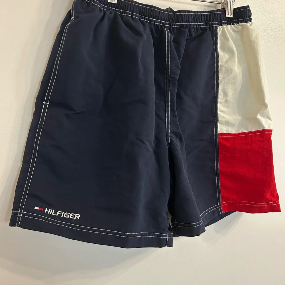 Vintage Tommy Hilfiger Men’s Small Board Shorts Drawstring Colorblock Logo Swim